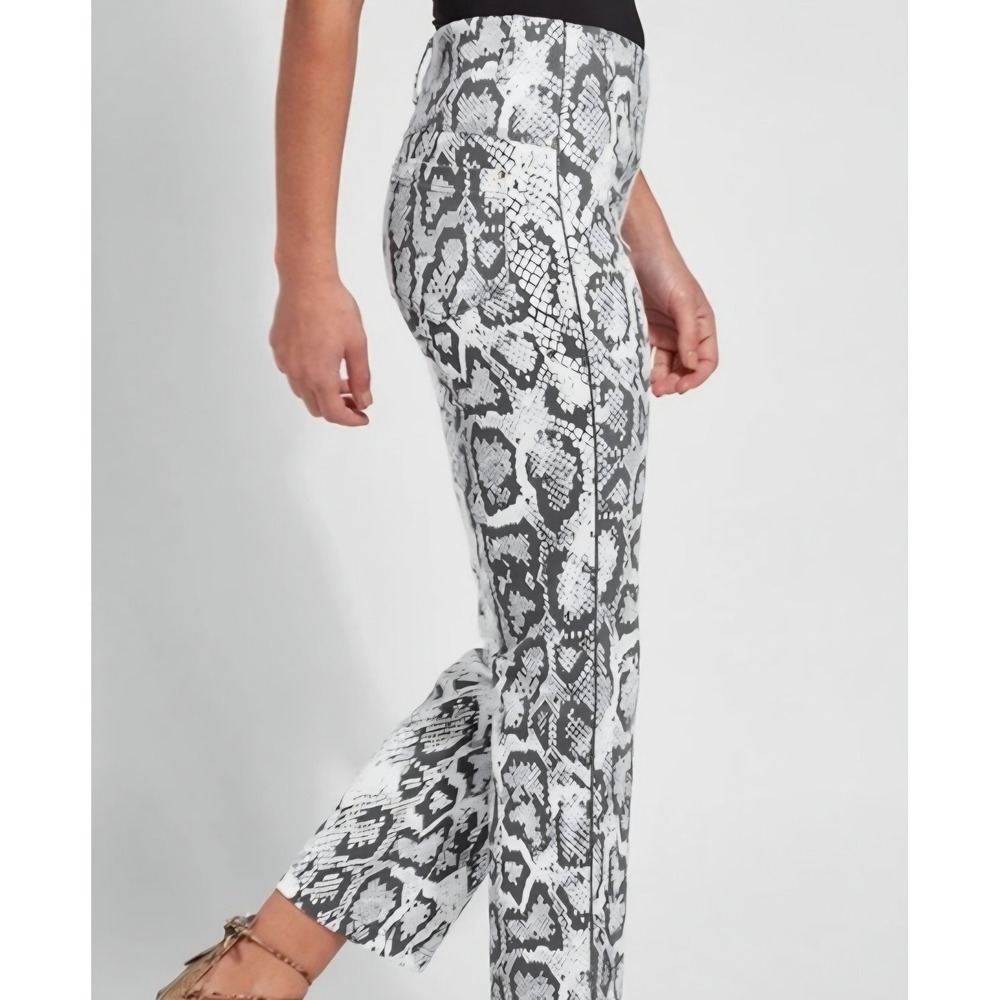 Lysse Snake Print Crop Pants Grey White Metallic Side Stripe Straight Leg 28 - Picture 4 of 10